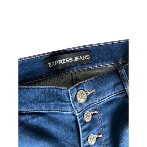 Express Womens Bell Flare High Rise Jeans Size 12L Blue Distress Bell Bottom 70s - Picture 8 of 15